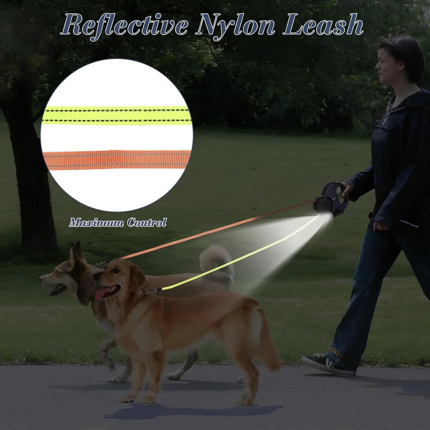 Dual Pet Leash – Retractable Reflective Lead with 360° Swivel for Double Dog Walking